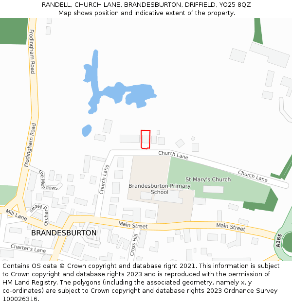 RANDELL, CHURCH LANE, BRANDESBURTON, DRIFFIELD, YO25 8QZ: Location map and indicative extent of plot