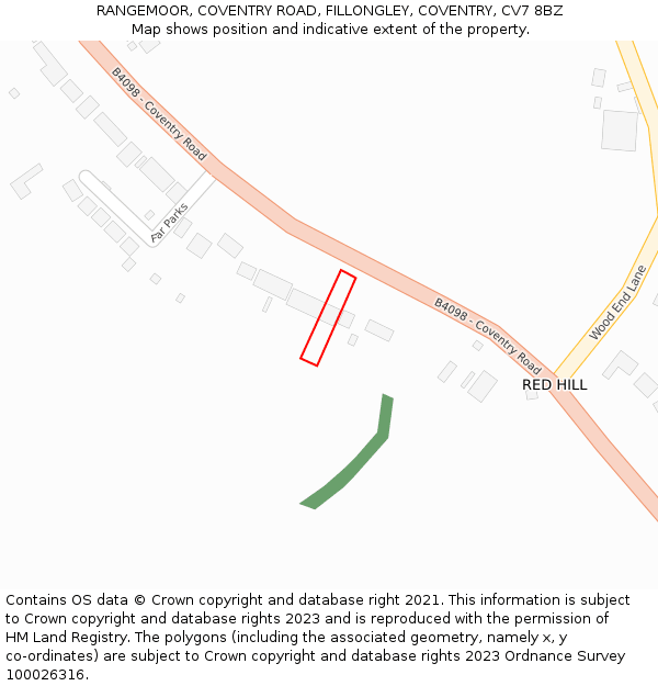 RANGEMOOR, COVENTRY ROAD, FILLONGLEY, COVENTRY, CV7 8BZ: Location map and indicative extent of plot