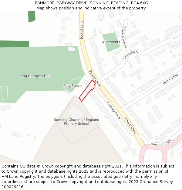 RANMORE, PARKWAY DRIVE, SONNING, READING, RG4 6XG: Location map and indicative extent of plot