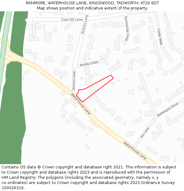 RANMORE, WATERHOUSE LANE, KINGSWOOD, TADWORTH, KT20 6DT: Location map and indicative extent of plot