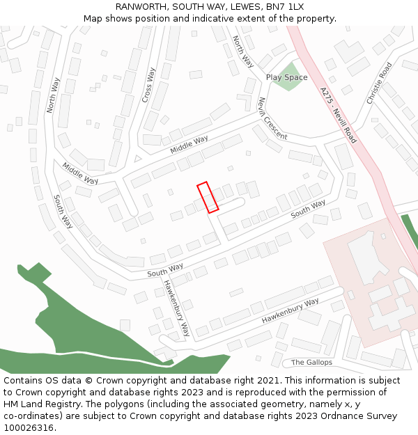 RANWORTH, SOUTH WAY, LEWES, BN7 1LX: Location map and indicative extent of plot