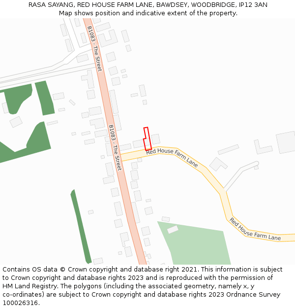 RASA SAYANG, RED HOUSE FARM LANE, BAWDSEY, WOODBRIDGE, IP12 3AN: Location map and indicative extent of plot