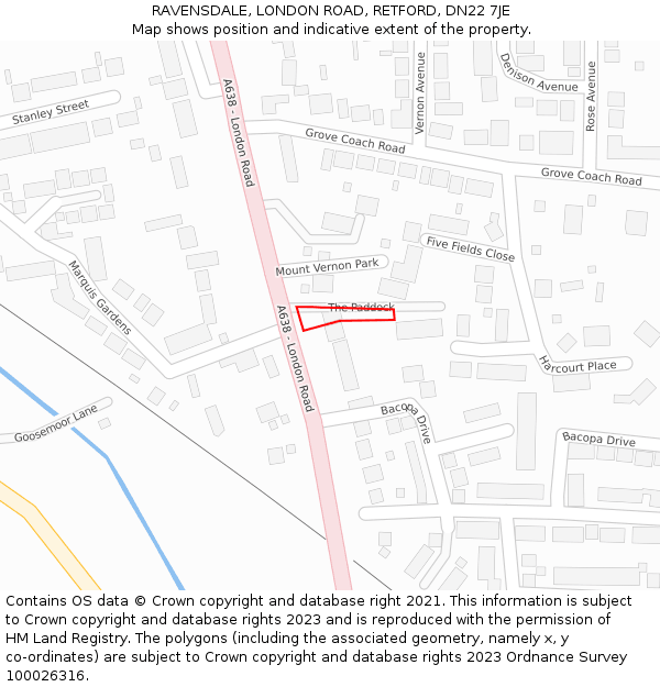 RAVENSDALE, LONDON ROAD, RETFORD, DN22 7JE: Location map and indicative extent of plot