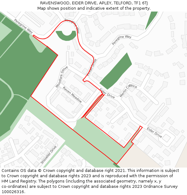 RAVENSWOOD, EIDER DRIVE, APLEY, TELFORD, TF1 6TJ: Location map and indicative extent of plot