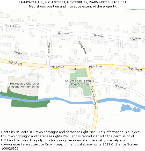 RAYMOND HALL, HIGH STREET, HEYTESBURY, WARMINSTER, BA12 0EA: Location map and indicative extent of plot