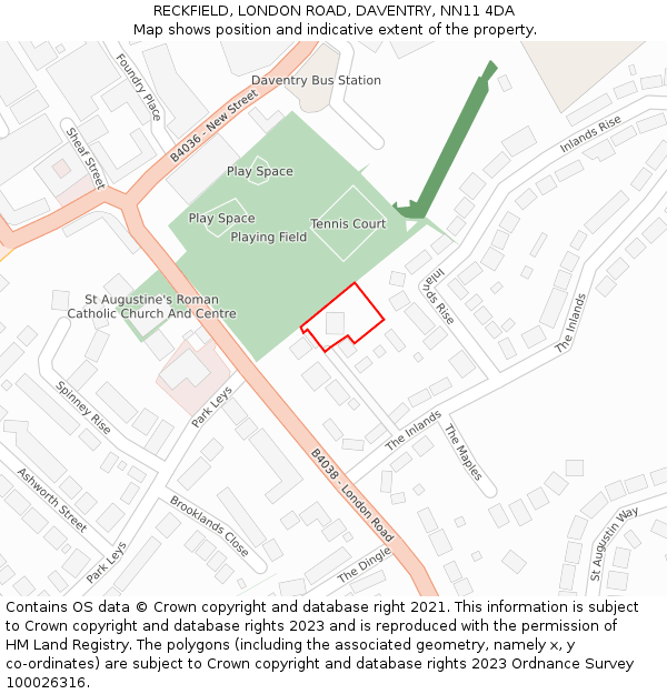 RECKFIELD, LONDON ROAD, DAVENTRY, NN11 4DA: Location map and indicative extent of plot