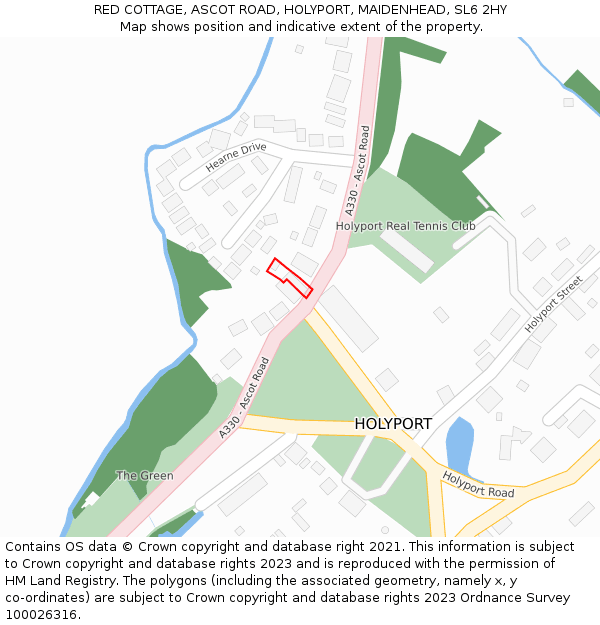 RED COTTAGE, ASCOT ROAD, HOLYPORT, MAIDENHEAD, SL6 2HY: Location map and indicative extent of plot