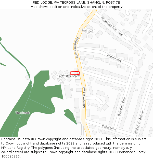 RED LODGE, WHITECROSS LANE, SHANKLIN, PO37 7EJ: Location map and indicative extent of plot