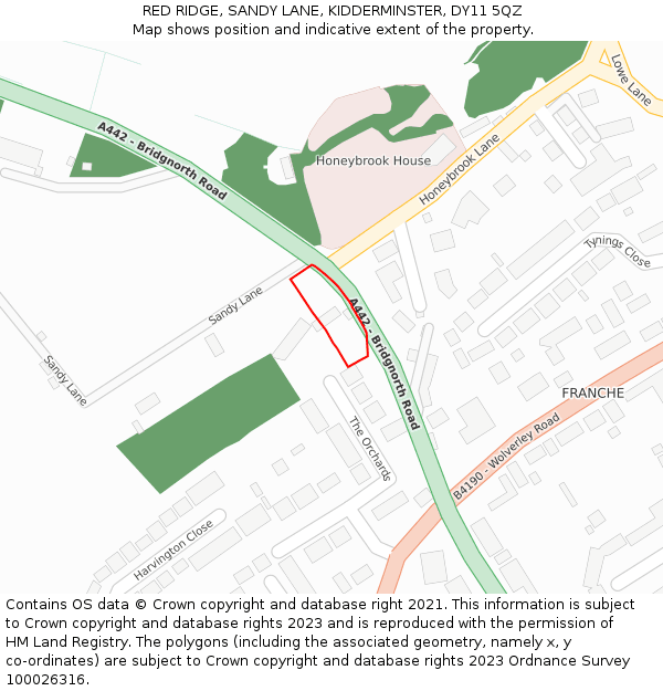 RED RIDGE, SANDY LANE, KIDDERMINSTER, DY11 5QZ: Location map and indicative extent of plot