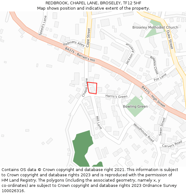 REDBROOK, CHAPEL LANE, BROSELEY, TF12 5HF: Location map and indicative extent of plot