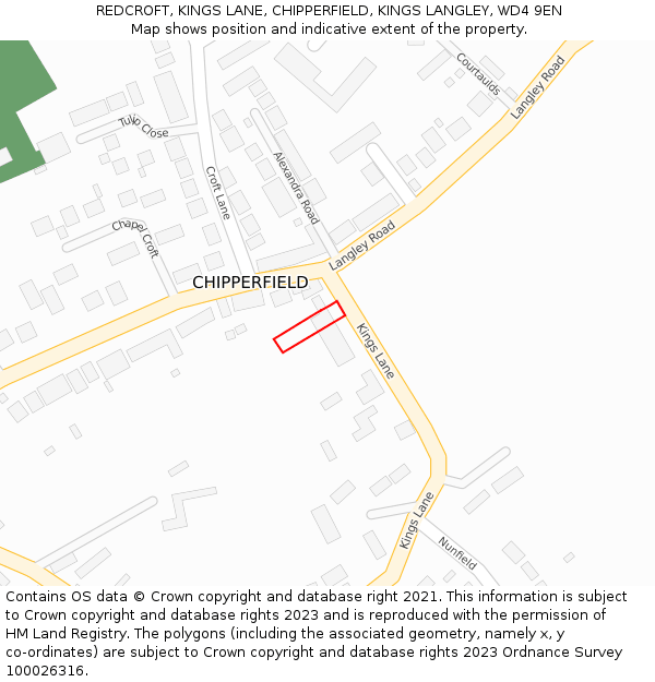 REDCROFT, KINGS LANE, CHIPPERFIELD, KINGS LANGLEY, WD4 9EN: Location map and indicative extent of plot