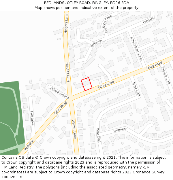 REDLANDS, OTLEY ROAD, BINGLEY, BD16 3DA: Location map and indicative extent of plot