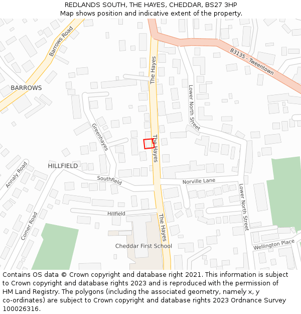 REDLANDS SOUTH, THE HAYES, CHEDDAR, BS27 3HP: Location map and indicative extent of plot