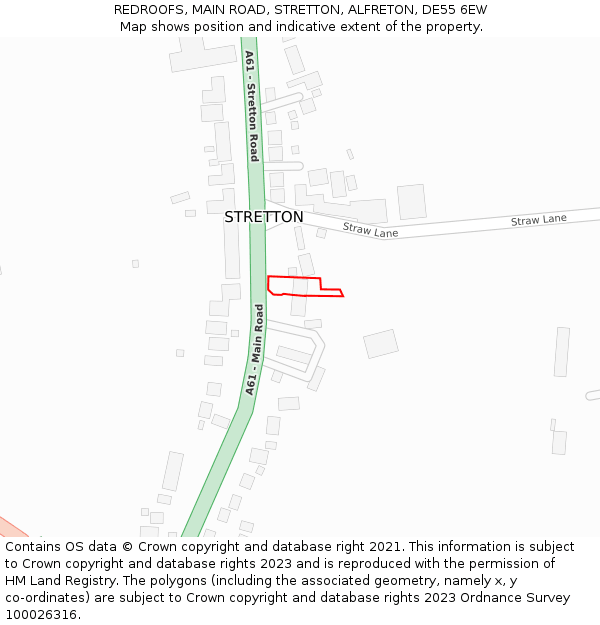 REDROOFS, MAIN ROAD, STRETTON, ALFRETON, DE55 6EW: Location map and indicative extent of plot