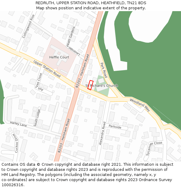 REDRUTH, UPPER STATION ROAD, HEATHFIELD, TN21 8DS: Location map and indicative extent of plot