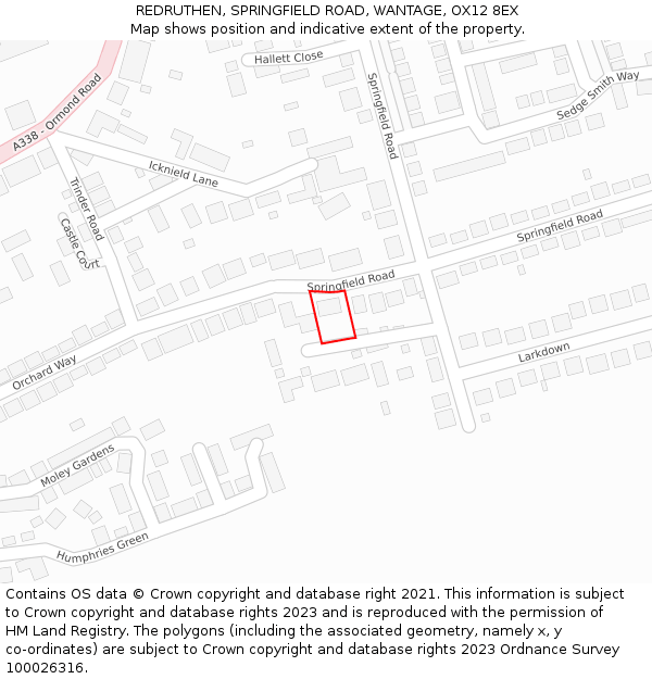 REDRUTHEN, SPRINGFIELD ROAD, WANTAGE, OX12 8EX: Location map and indicative extent of plot