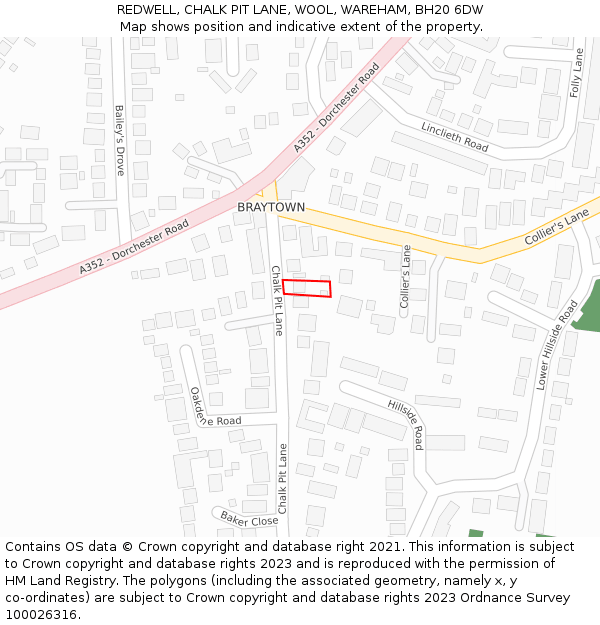 REDWELL, CHALK PIT LANE, WOOL, WAREHAM, BH20 6DW: Location map and indicative extent of plot