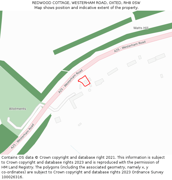 REDWOOD COTTAGE, WESTERHAM ROAD, OXTED, RH8 0SW: Location map and indicative extent of plot