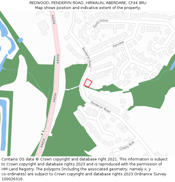 REDWOOD, PENDERYN ROAD, HIRWAUN, ABERDARE, CF44 9RU: Location map and indicative extent of plot