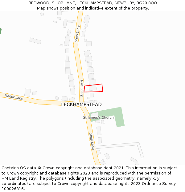 REDWOOD, SHOP LANE, LECKHAMPSTEAD, NEWBURY, RG20 8QQ: Location map and indicative extent of plot