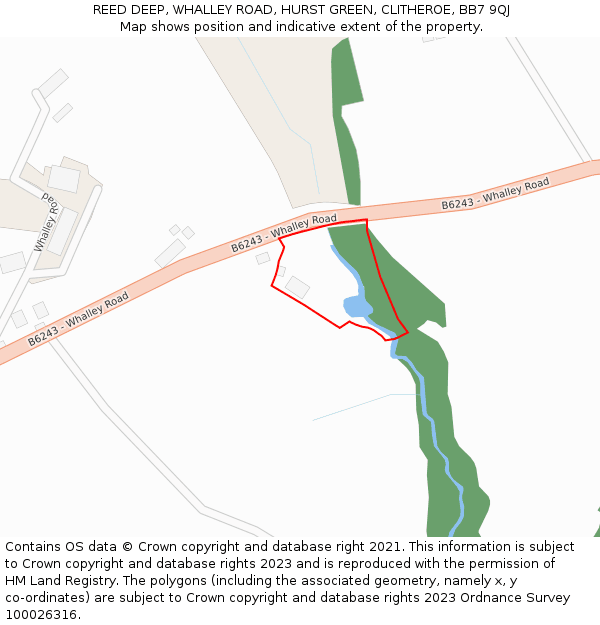 REED DEEP, WHALLEY ROAD, HURST GREEN, CLITHEROE, BB7 9QJ: Location map and indicative extent of plot