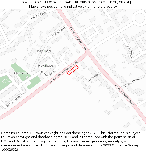REED VIEW, ADDENBROOKE'S ROAD, TRUMPINGTON, CAMBRIDGE, CB2 9EJ: Location map and indicative extent of plot