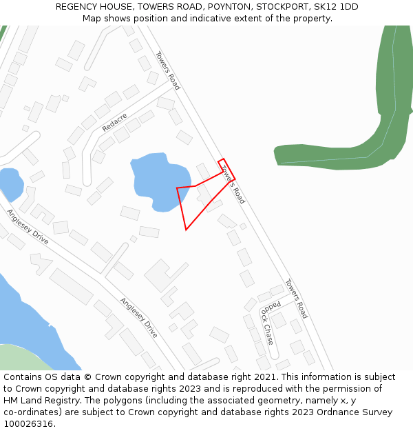 REGENCY HOUSE, TOWERS ROAD, POYNTON, STOCKPORT, SK12 1DD: Location map and indicative extent of plot