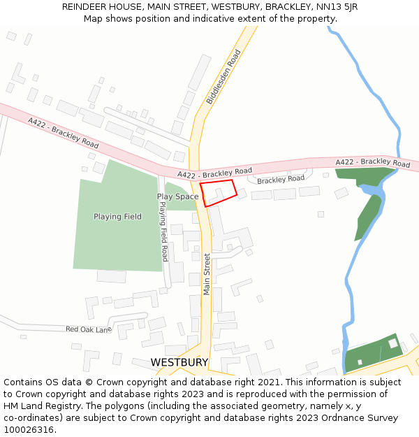REINDEER HOUSE, MAIN STREET, WESTBURY, BRACKLEY, NN13 5JR: Location map and indicative extent of plot