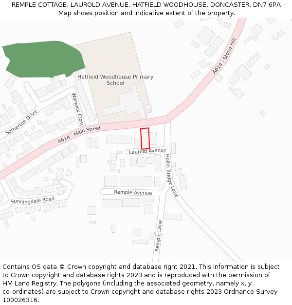 REMPLE COTTAGE, LAUROLD AVENUE, HATFIELD WOODHOUSE, DONCASTER, DN7 6PA: Location map and indicative extent of plot