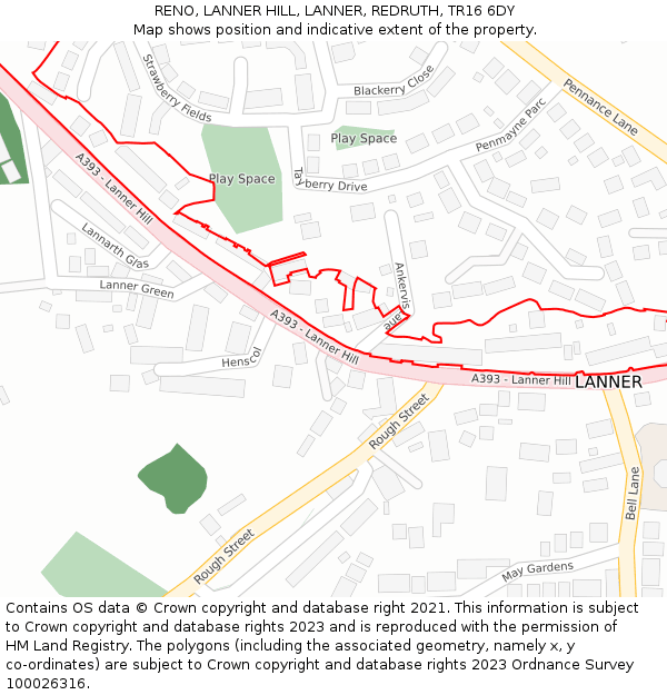 RENO, LANNER HILL, LANNER, REDRUTH, TR16 6DY: Location map and indicative extent of plot