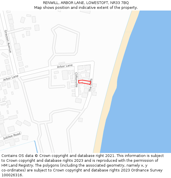 RENWILL, ARBOR LANE, LOWESTOFT, NR33 7BQ: Location map and indicative extent of plot