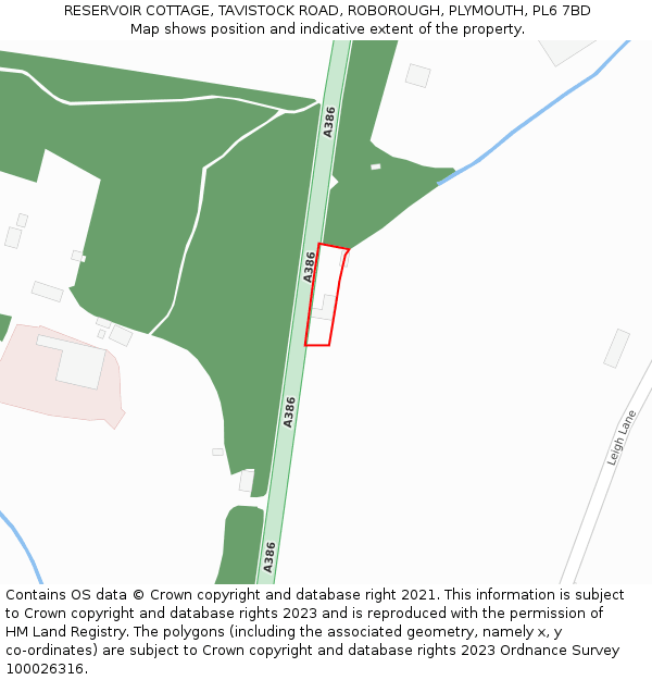 RESERVOIR COTTAGE, TAVISTOCK ROAD, ROBOROUGH, PLYMOUTH, PL6 7BD: Location map and indicative extent of plot