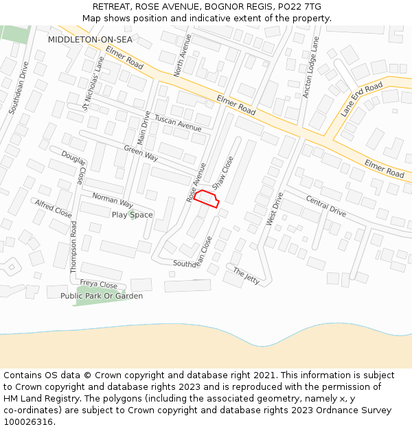 RETREAT, ROSE AVENUE, BOGNOR REGIS, PO22 7TG: Location map and indicative extent of plot