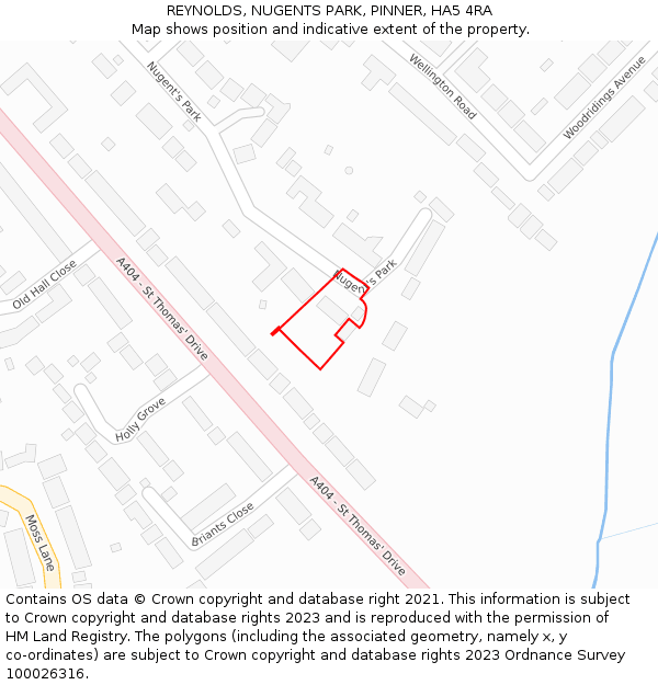 REYNOLDS, NUGENTS PARK, PINNER, HA5 4RA: Location map and indicative extent of plot