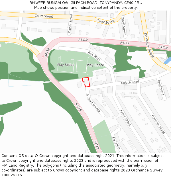 RHIWFER BUNGALOW, GILFACH ROAD, TONYPANDY, CF40 1BU: Location map and indicative extent of plot