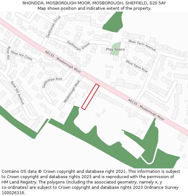 RHONDDA, MOSBOROUGH MOOR, MOSBOROUGH, SHEFFIELD, S20 5AY: Location map and indicative extent of plot