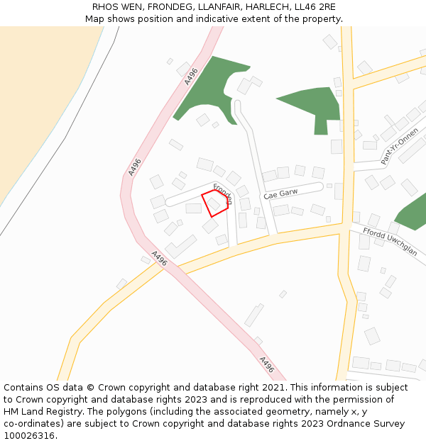RHOS WEN, FRONDEG, LLANFAIR, HARLECH, LL46 2RE: Location map and indicative extent of plot