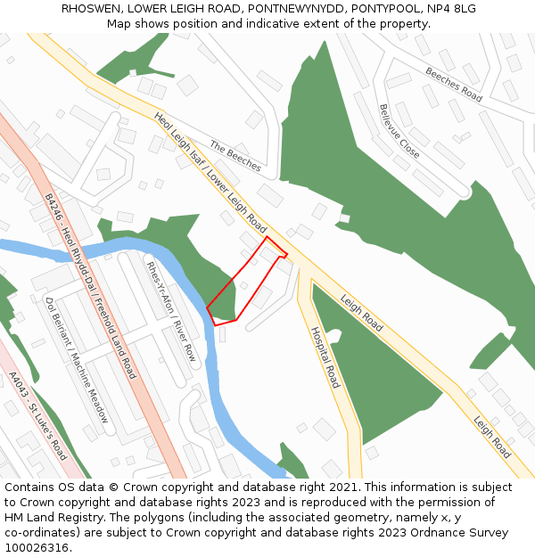 RHOSWEN, LOWER LEIGH ROAD, PONTNEWYNYDD, PONTYPOOL, NP4 8LG: Location map and indicative extent of plot