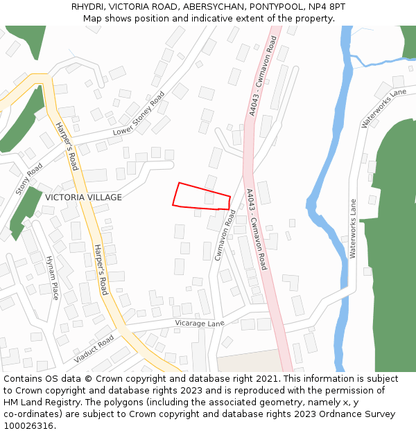 RHYDRI, VICTORIA ROAD, ABERSYCHAN, PONTYPOOL, NP4 8PT: Location map and indicative extent of plot