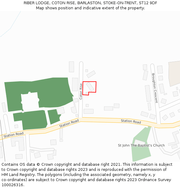 RIBER LODGE, COTON RISE, BARLASTON, STOKE-ON-TRENT, ST12 9DF: Location map and indicative extent of plot