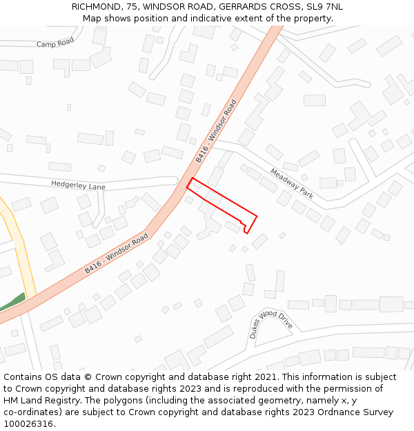 RICHMOND, 75, WINDSOR ROAD, GERRARDS CROSS, SL9 7NL: Location map and indicative extent of plot