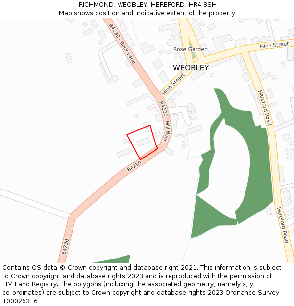 RICHMOND, WEOBLEY, HEREFORD, HR4 8SH: Location map and indicative extent of plot