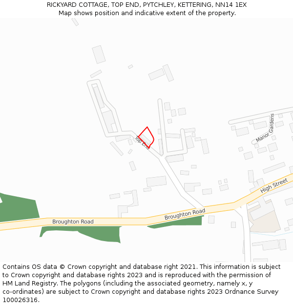 RICKYARD COTTAGE, TOP END, PYTCHLEY, KETTERING, NN14 1EX: Location map and indicative extent of plot