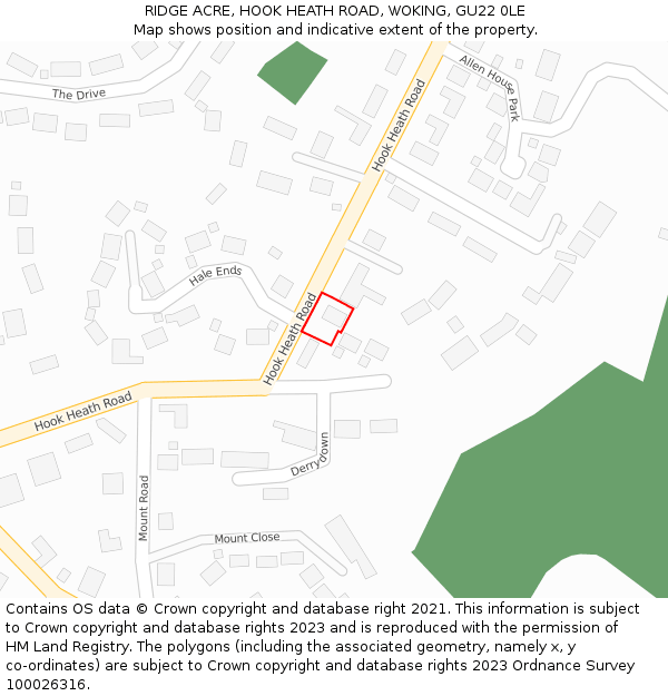 RIDGE ACRE, HOOK HEATH ROAD, WOKING, GU22 0LE: Location map and indicative extent of plot