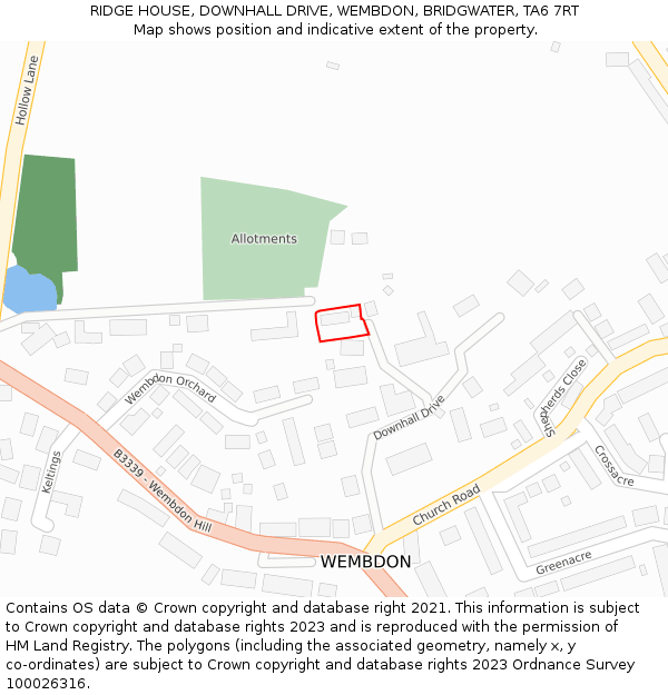 RIDGE HOUSE, DOWNHALL DRIVE, WEMBDON, BRIDGWATER, TA6 7RT: Location map and indicative extent of plot