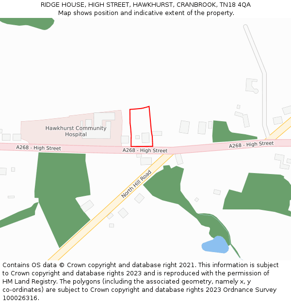 RIDGE HOUSE, HIGH STREET, HAWKHURST, CRANBROOK, TN18 4QA: Location map and indicative extent of plot