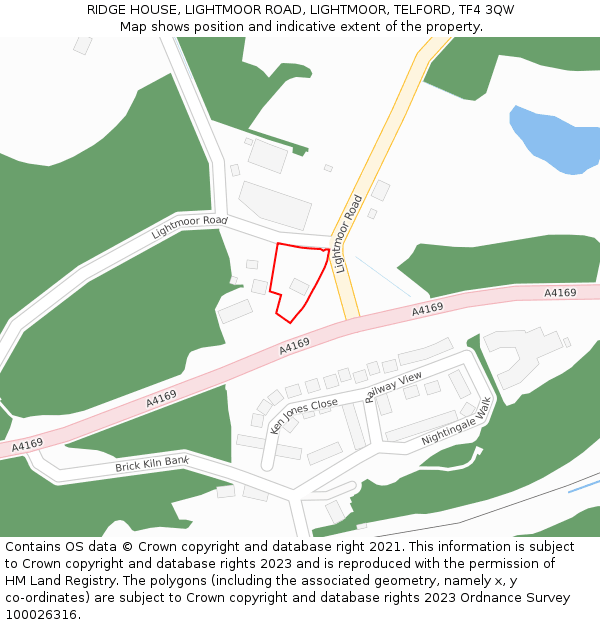 RIDGE HOUSE, LIGHTMOOR ROAD, LIGHTMOOR, TELFORD, TF4 3QW: Location map and indicative extent of plot