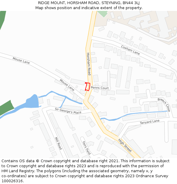 RIDGE MOUNT, HORSHAM ROAD, STEYNING, BN44 3LJ: Location map and indicative extent of plot