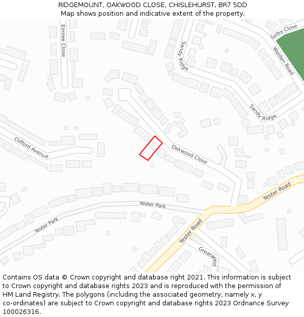 RIDGEMOUNT, OAKWOOD CLOSE, CHISLEHURST, BR7 5DD: Location map and indicative extent of plot
