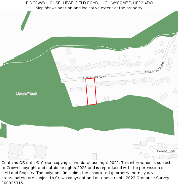 RIDGEWAY HOUSE, HEATHFIELD ROAD, HIGH WYCOMBE, HP12 4DQ: Location map and indicative extent of plot